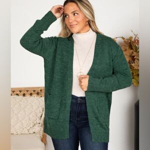 Fury Wool Blend Open Front Green Cardigan L
